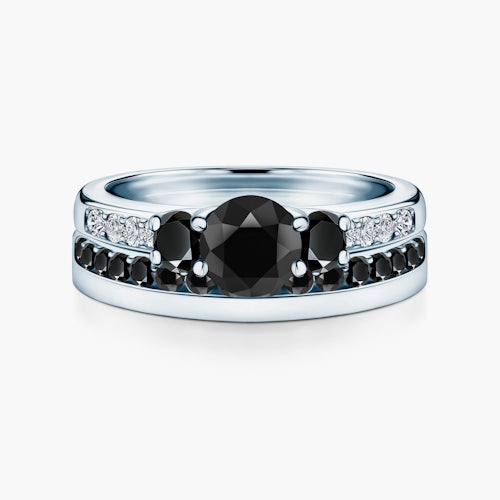 Obrączki Dream: białe złoto, czarne diamenty, płaskie, 3 mm